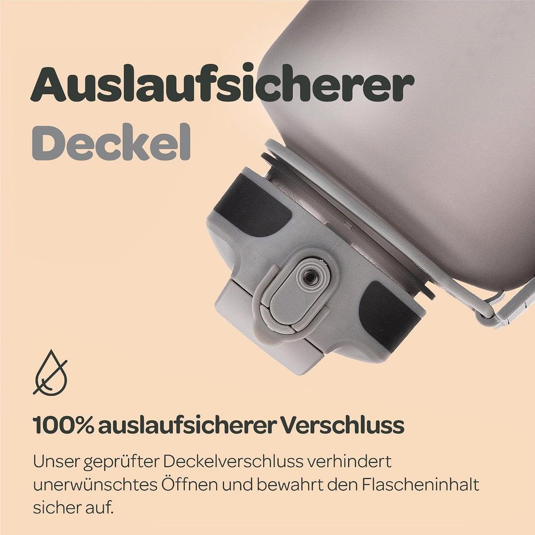 Hydracy Motivations Wasserflasche mit Zeitmarkierung &amp; Strohhalmdeckel 2L Silver Grey 2000 ml, Silve