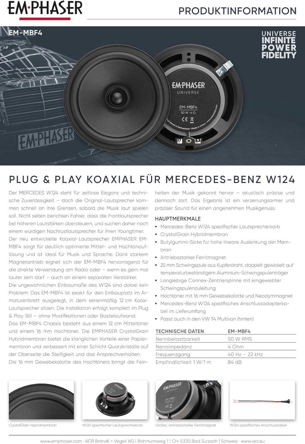 EMPHASER EM-MBF4 | 12cm Koaxiallautsprecher für Mercedes-Benz W124