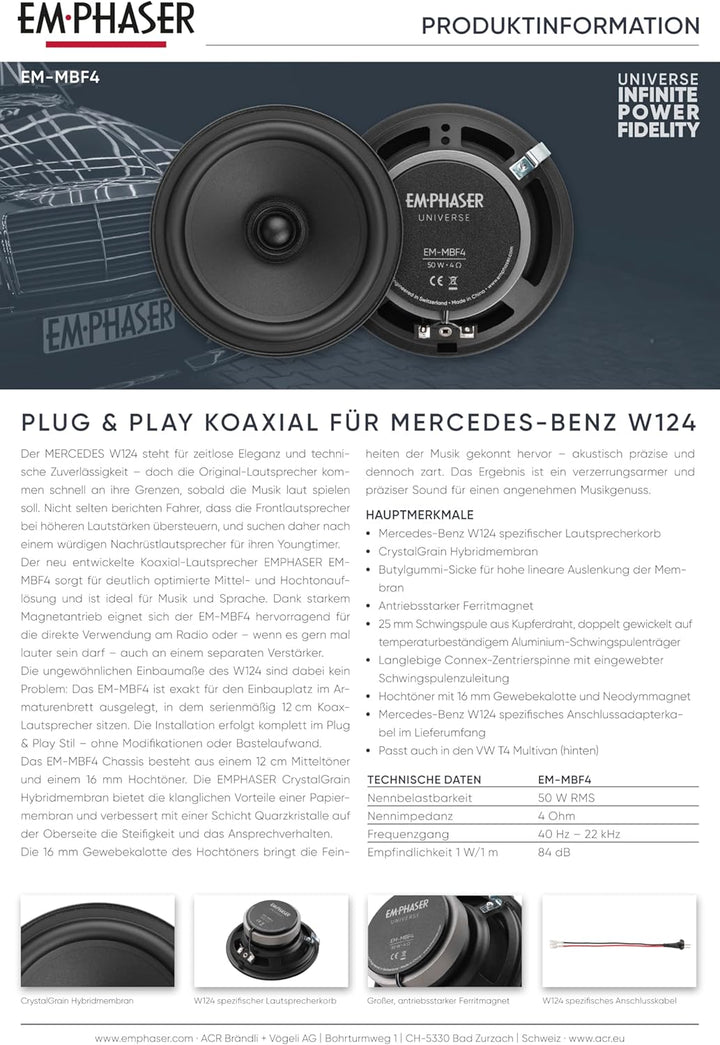 EMPHASER EM-MBF4 | 12cm Koaxiallautsprecher für Mercedes-Benz W124