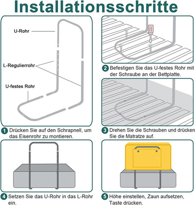 UISEBRT 2X Bettgitter Bettschutzgitter für Kinder 60cm 5-Loch Höhenverstellbar - Bett Rausfallschutz