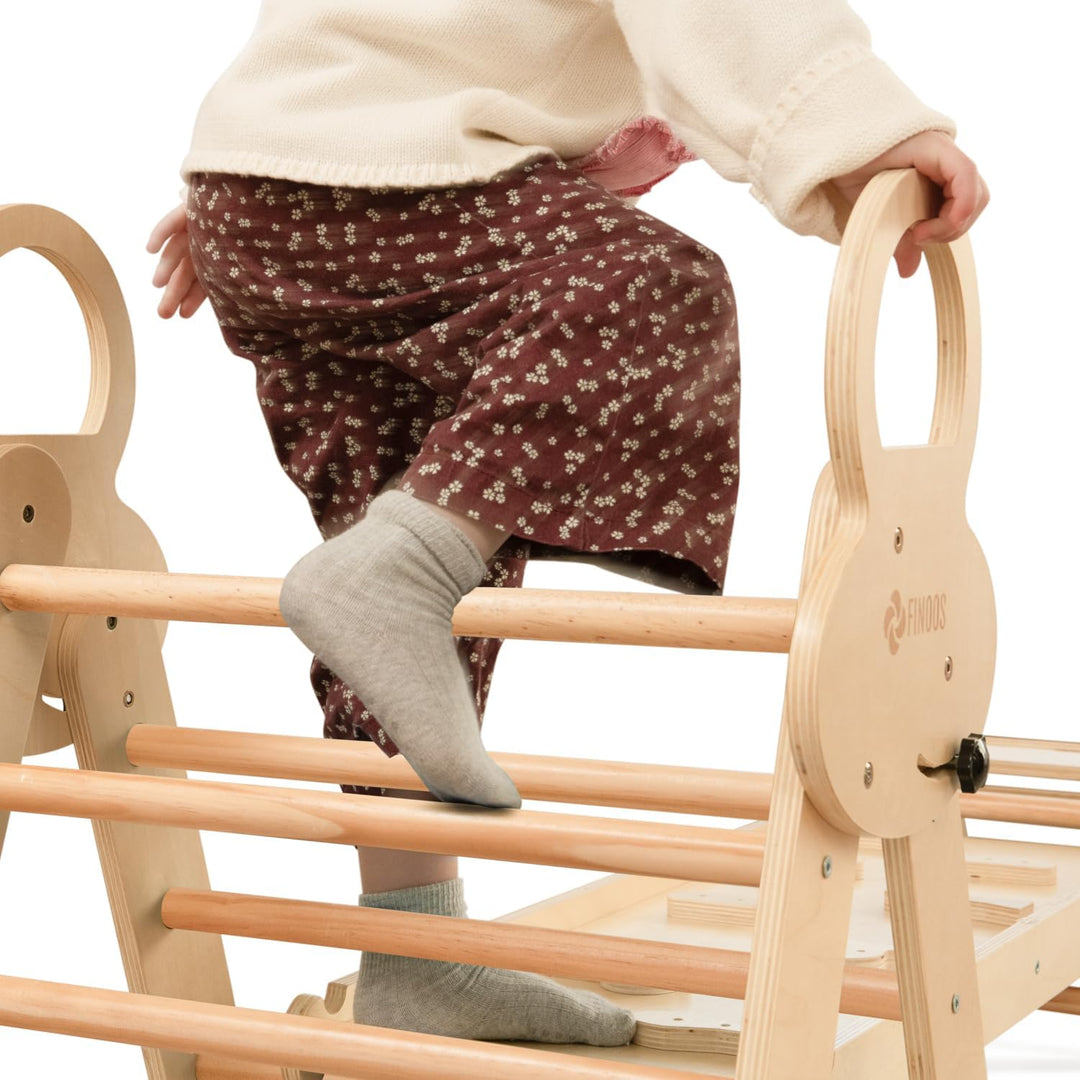 FINOOS Montessori Indoor Spielset: 7-in-1 Klettergerüst mit Rutsche & Bogen für Kleinkinder und Kind