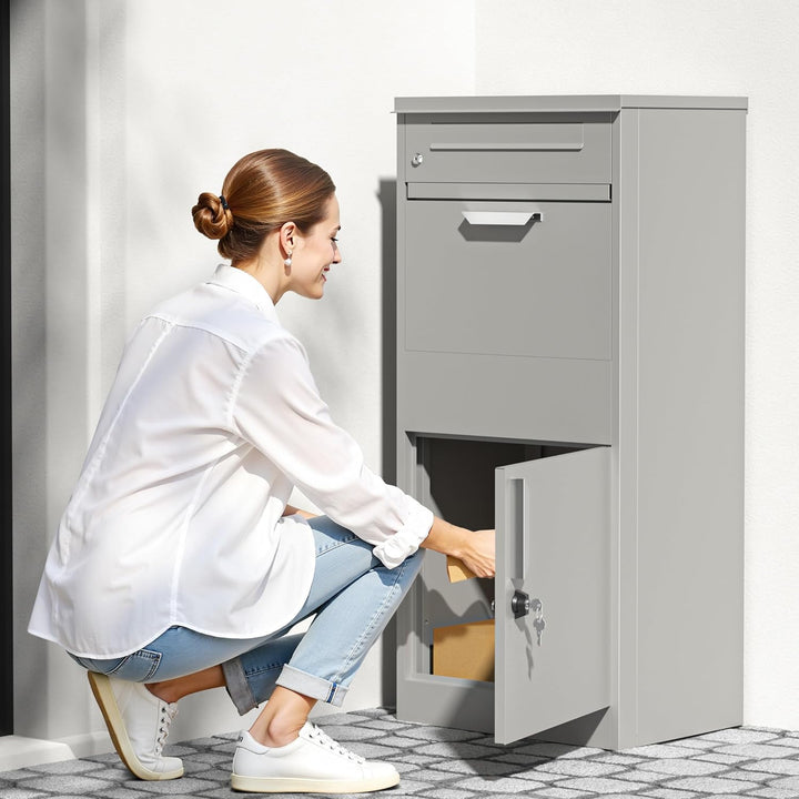 Wiltec Paketkasten grau 500 x 370 x 1120 mm, Paketbox Zuhause, Private Paketannahme passend für Pake