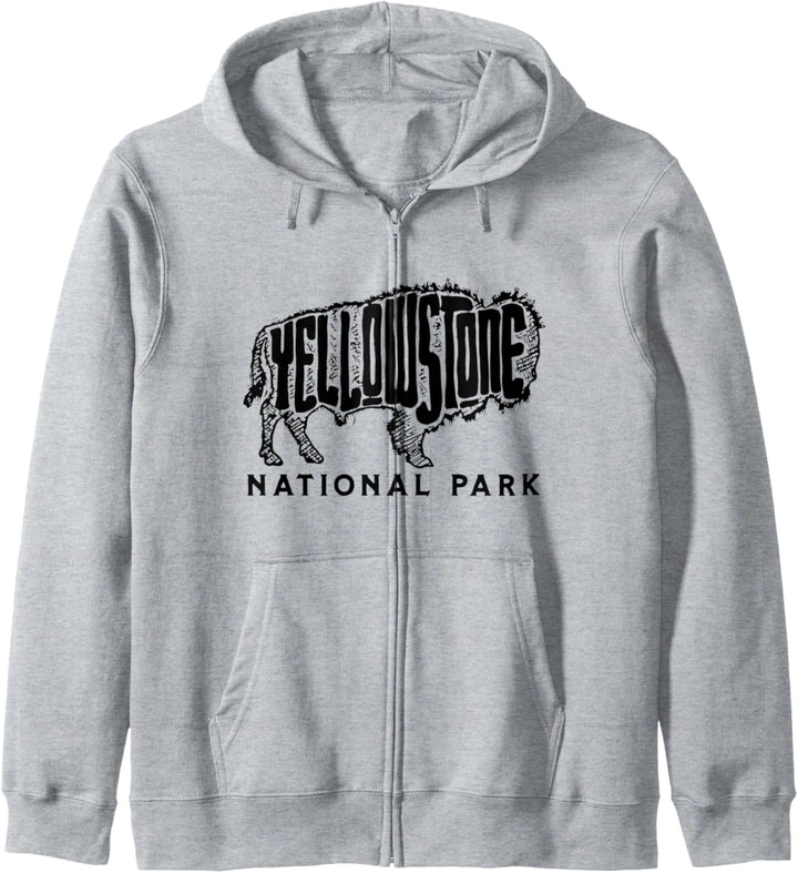 Yellowstone Sketched Bison Lettering & Typography Minimalist Kapuzenjacke