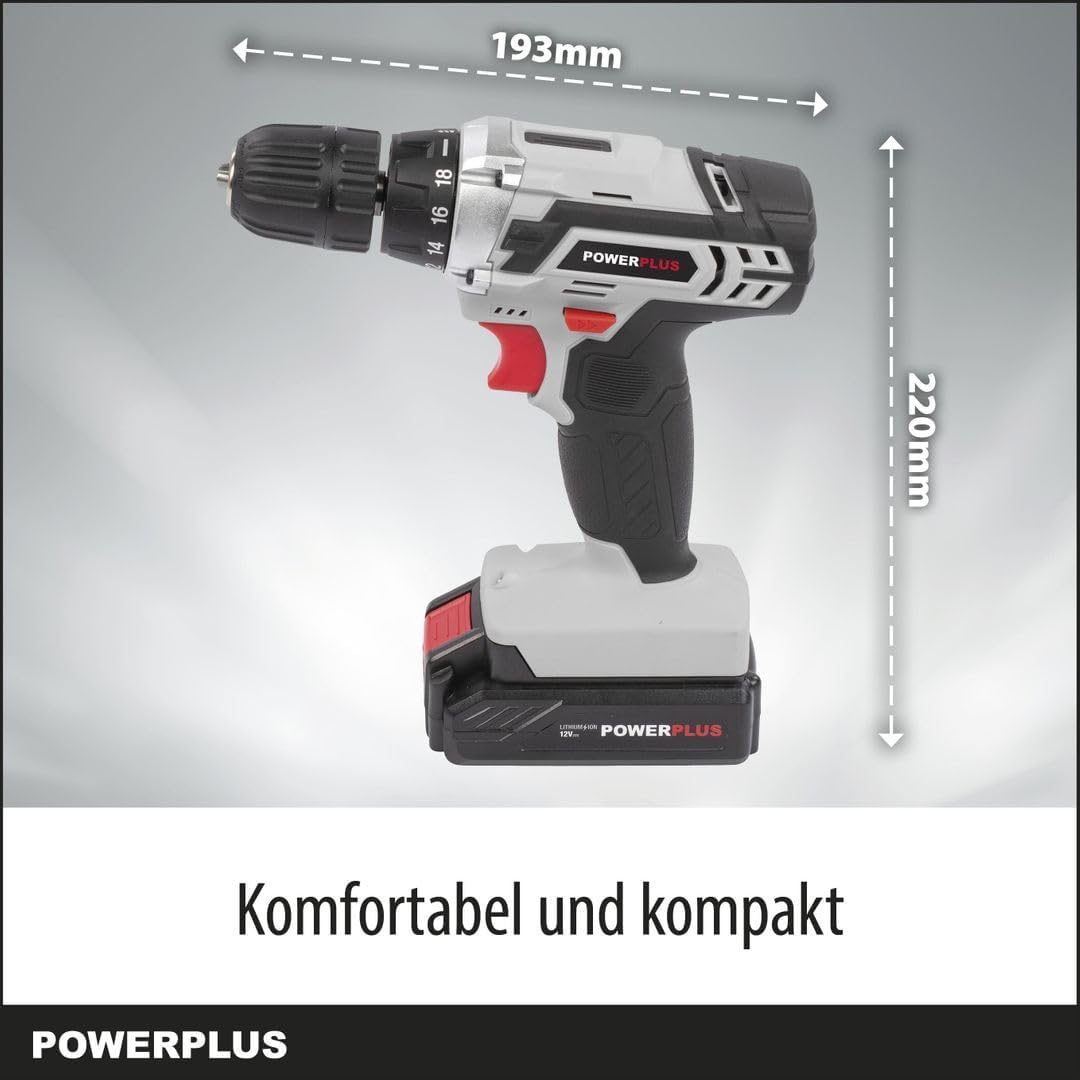 Powerplus Akkuschrauber & Akkubohrer POWC1051 - Schraubendreher & Bohrer 12V, Inkl. 1 x 1,3Ah Akku u