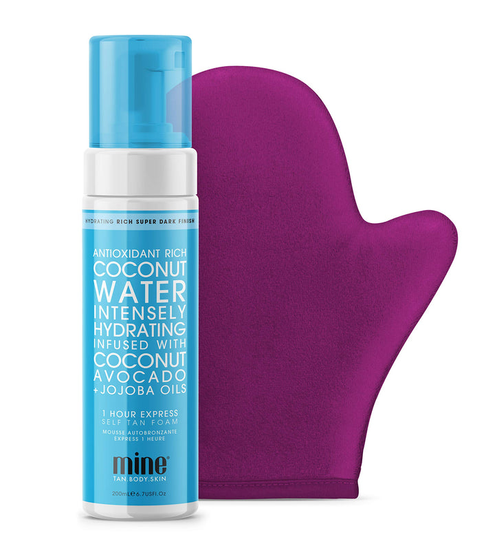 MINETAN BODY.SKIN Coconut Water Self Tan Foam and Bronze On Tanning Mitt Bundle