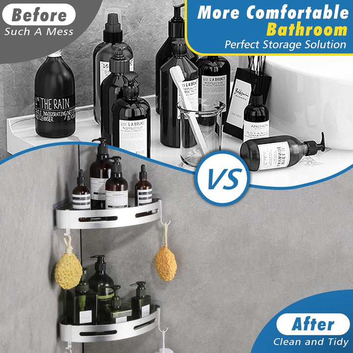 GRICOL Eckablage Duschkorb Duschregal ohne Bohren Duschablage Metall Mit 4 Haken Dusche Ablage Badre