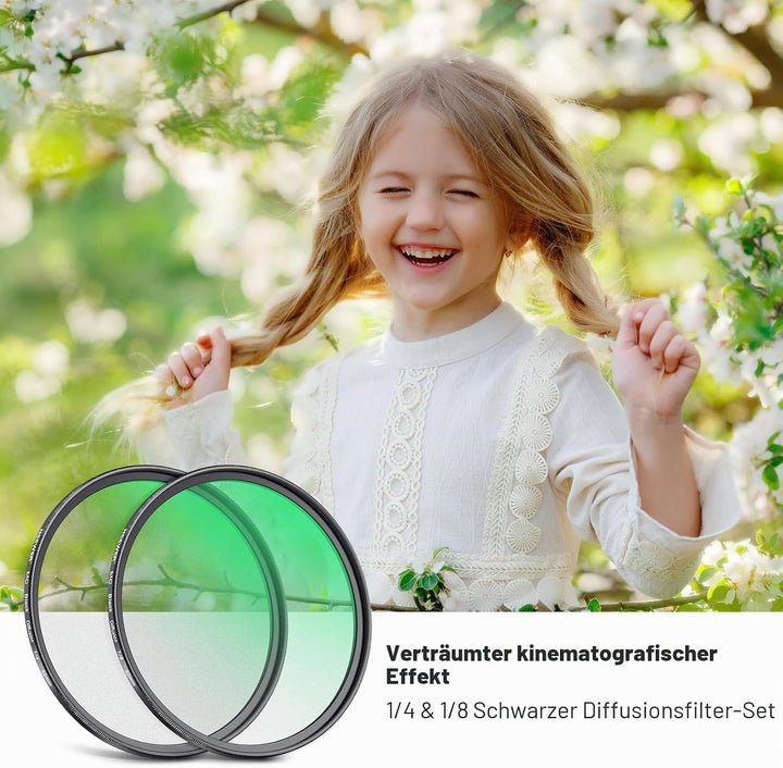 NEEWER 52mm 1/4 &amp; 1/8 Black Diffusion Filter für einen filmischen Nebeleffekt, 2er Set mehrfach besc