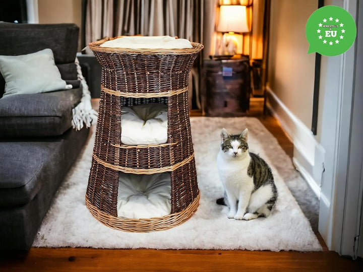 Katzenkorb zum Schlafen – Katzenhütte Indoor – Grösse: 43 x 49 x 70 cm rund – Katzenhöhle aus Weide