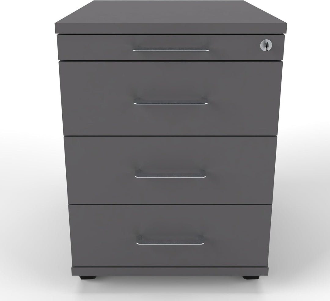 Rollcontainer CADI 43×58×59 cm – abschliessbarer Bürocontainer in Graphit mit Orga- & 3 Universal-Sc