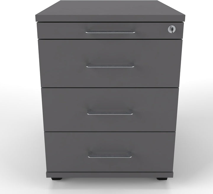 Rollcontainer CADI 43×58×59 cm – abschliessbarer Bürocontainer in Graphit mit Orga- & 3 Universal-Sc