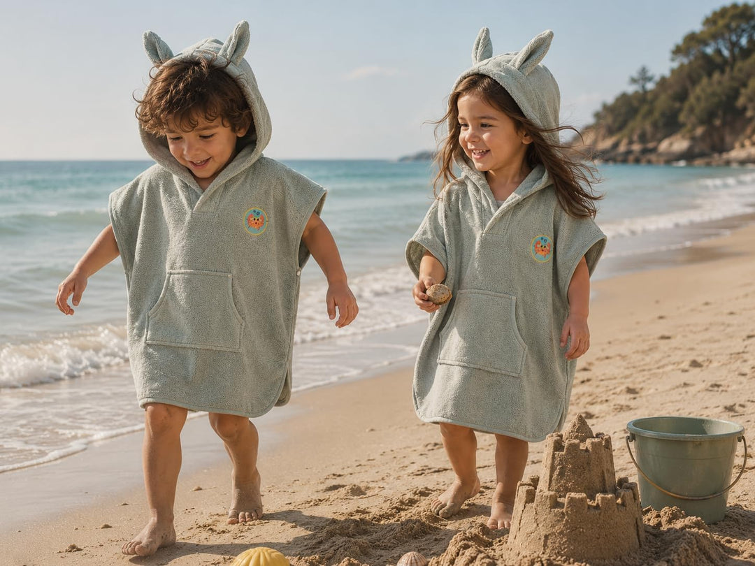 PandaHome Linden &amp; Green Badeponcho Kinder, Frottee-Poncho für Jungen und Mädchen aus 100% Baumwolle