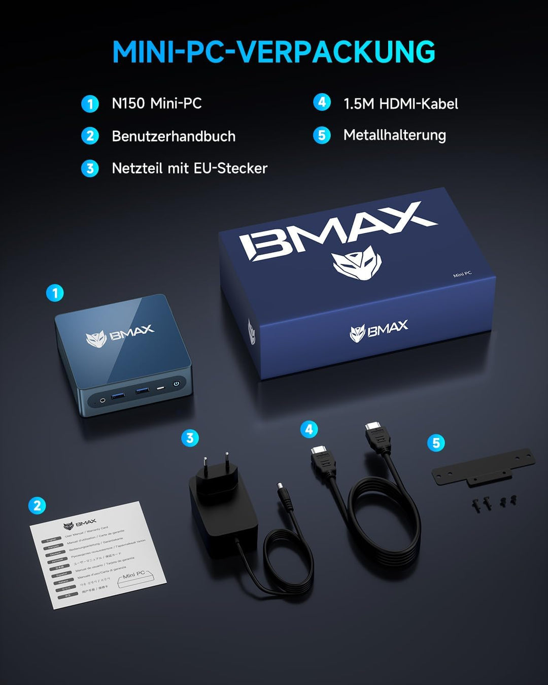 BMAX Mini PC B4Turbo Intel N150 13th Generation Twin Lake (Beat N100/N95, 4C/4T, bis zu 3,6 GHz) 16G