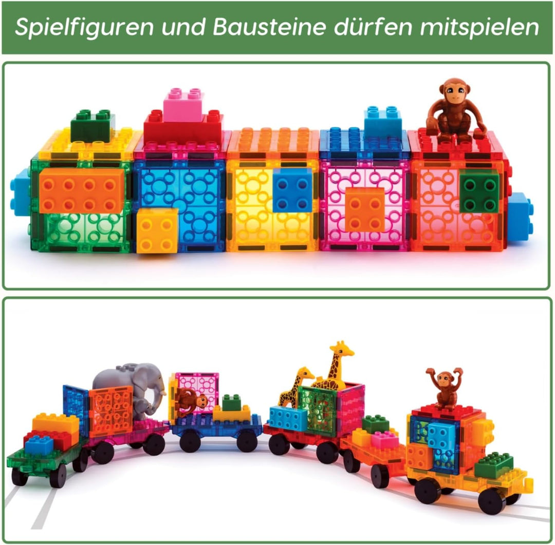 Magnetbausteine, Magnetfliesen, Eisenbahn Set 18 Teile für Jungen Mädchen Kinder, Lernspielzeug, päd