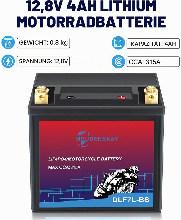 Lithium Motorrad Batterie 12V Lithium Powersports Batterie mit BMS,YTX7L-BS 12.8V 3AH 315 CCA LiFePO