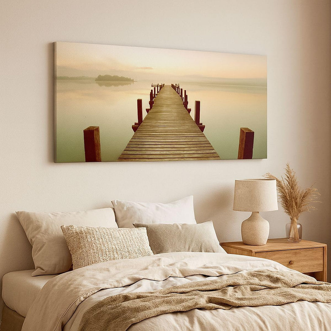 Wandbilder Dekoration Wohnzimmer Brücke See Panorama Bilder auf Leinwand 120x50cm Leinwandbild mit R