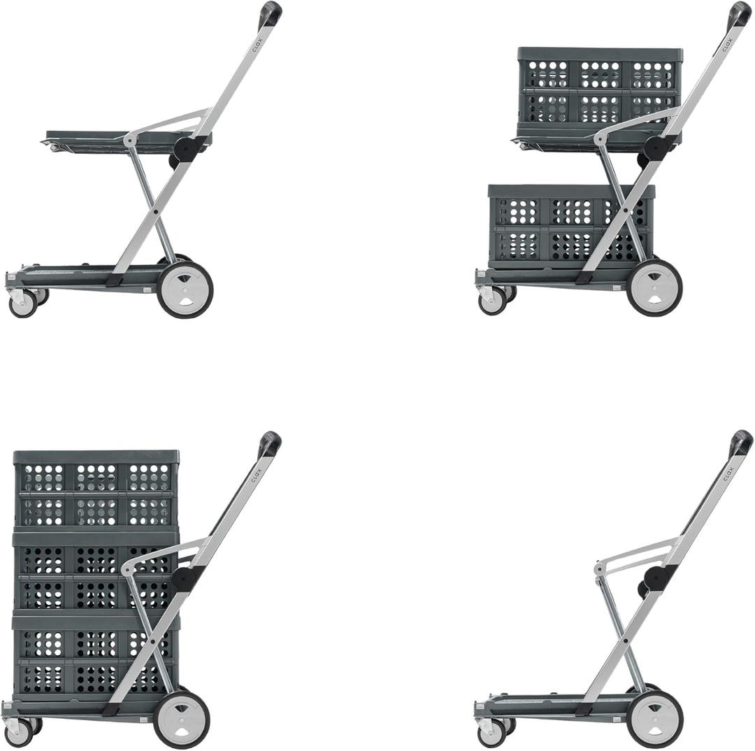 CLAX® Sonderedition (grau/grau), klappbar | Einkaufswagen | Kommissionierwagen | mit Faltbox