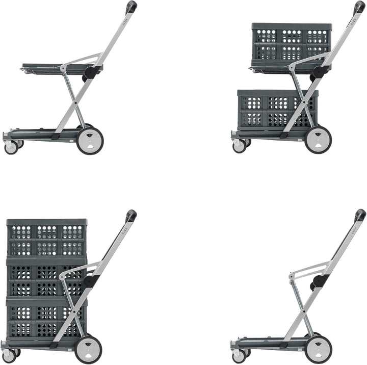 CLAX® Sonderedition (grau/grau), klappbar | Einkaufswagen | Kommissionierwagen | mit Faltbox