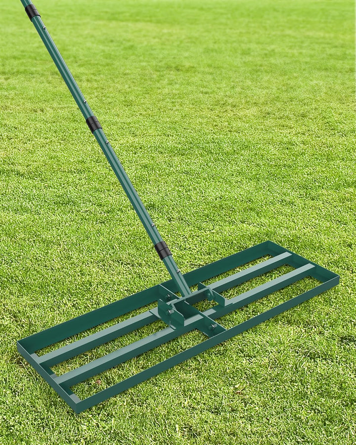 Rasen Rakel 76x25cm, Nivellierrechen, Rasenrechen breit Sanden, Rakel für Rasen mit 198cm Stiel, Gar