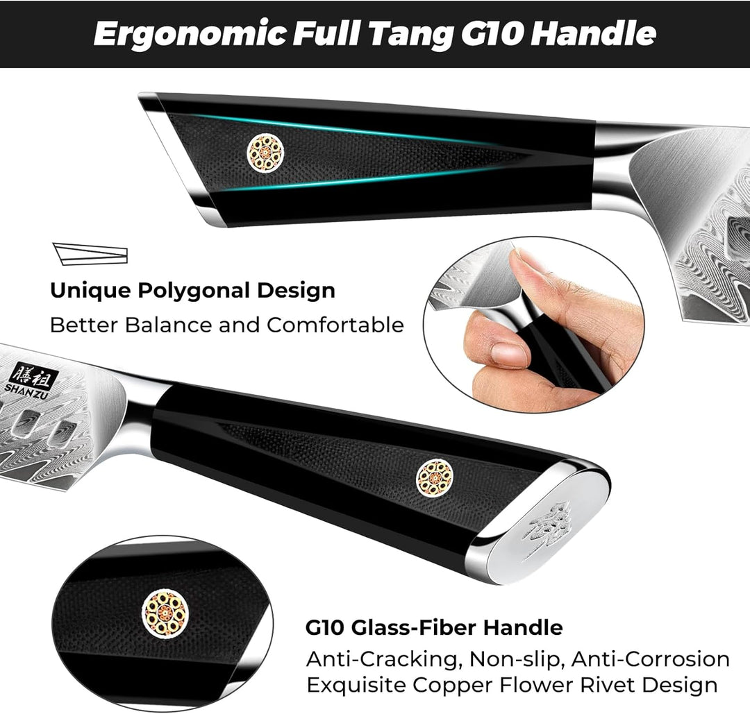 SHAN ZU Kochmesser, Santokumesser Küchenmesser 18cm Damaskus AUS-10 Edelstahl Scharfe Messerklinge E