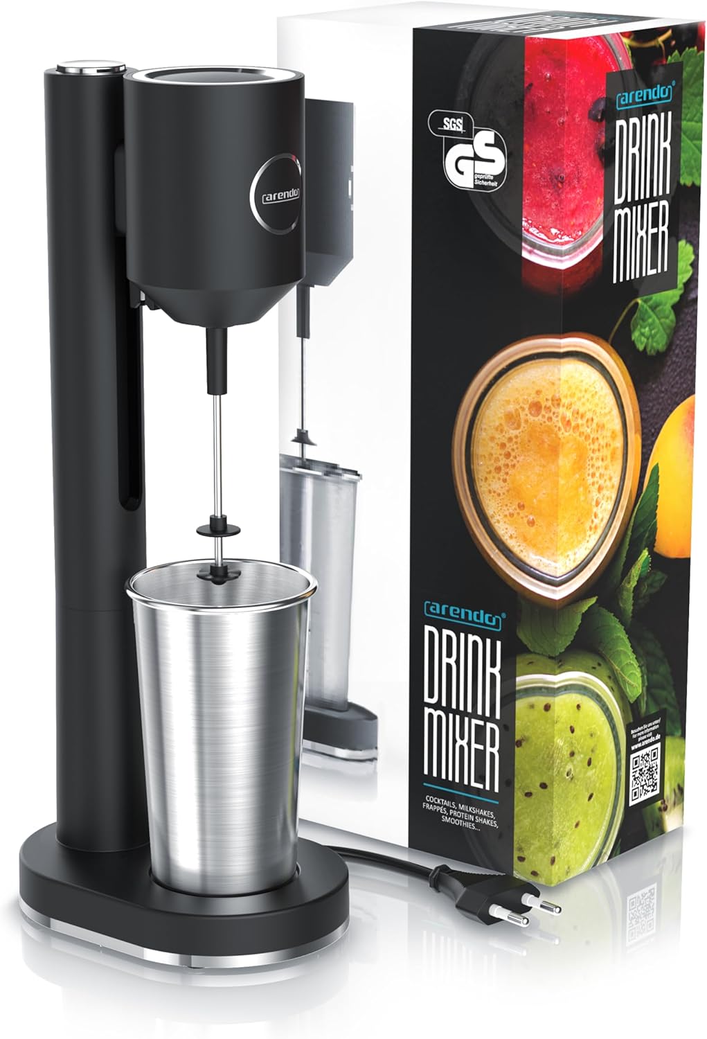 Arendo - Eiweiss Shaker - Protein Mixer - Milchshake Mixer - elektrischer Standmixer - 500 ml Edelst
