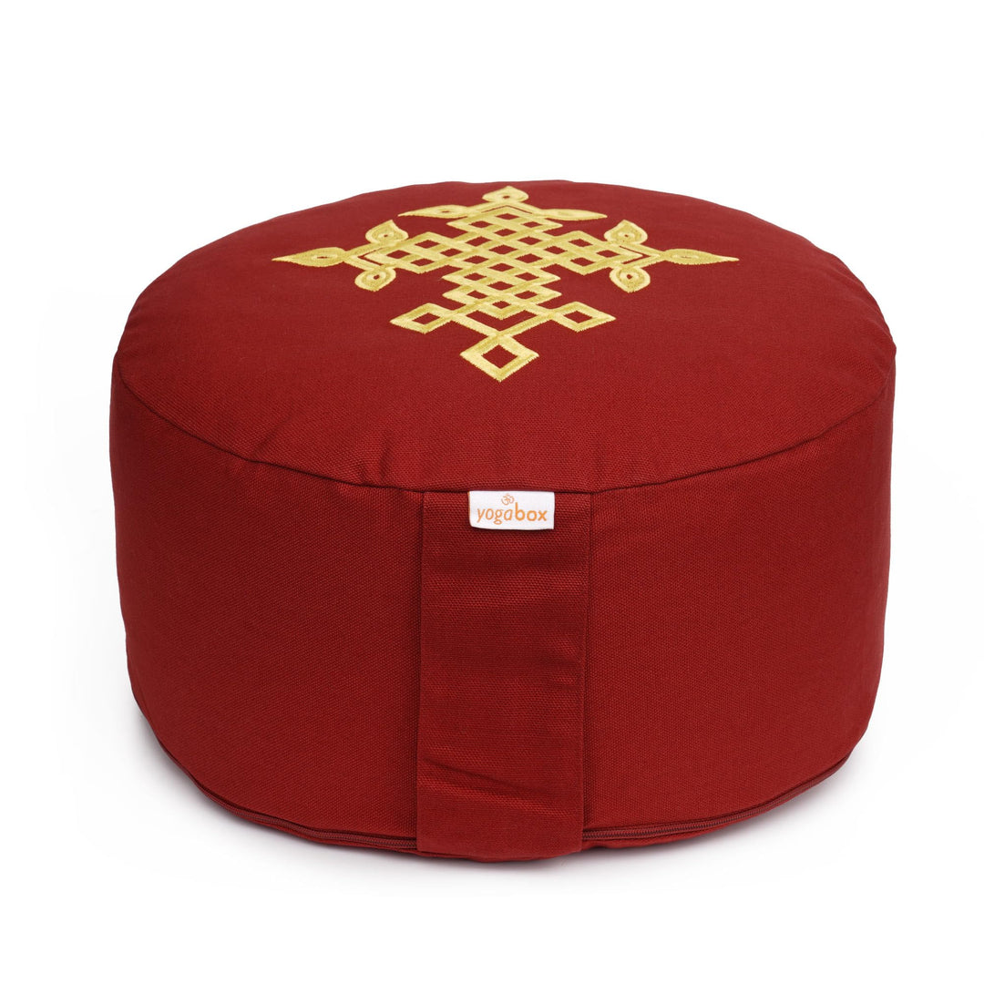 Yogabox Meditationskissen Glückssitz® keltischer Baum des Lebens bordeaux / Stick: gelb, bordeaux /
