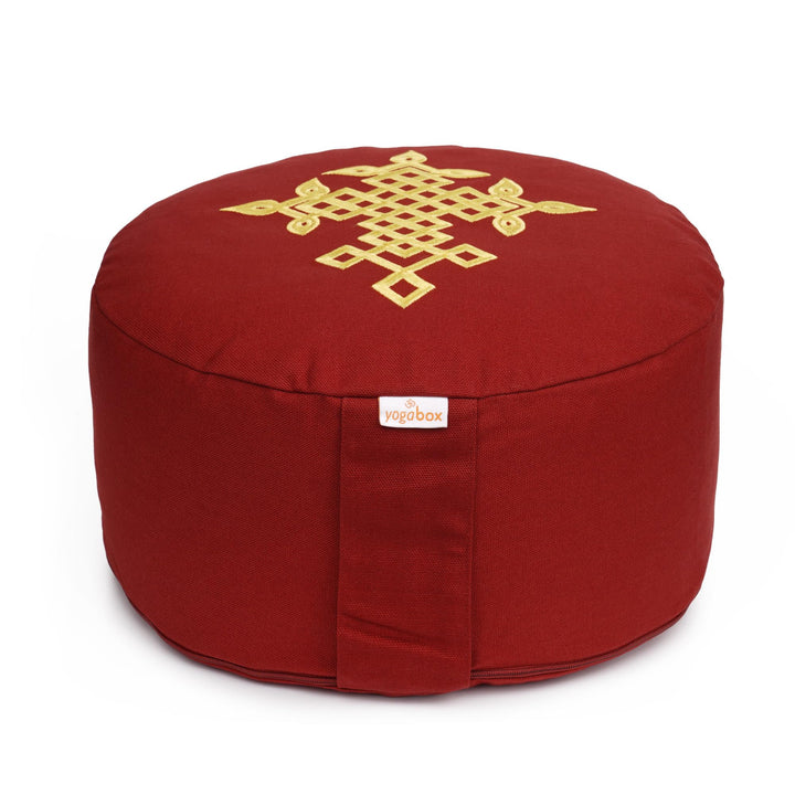 Yogabox Meditationskissen Glückssitz® keltischer Baum des Lebens bordeaux / Stick: gelb, bordeaux /