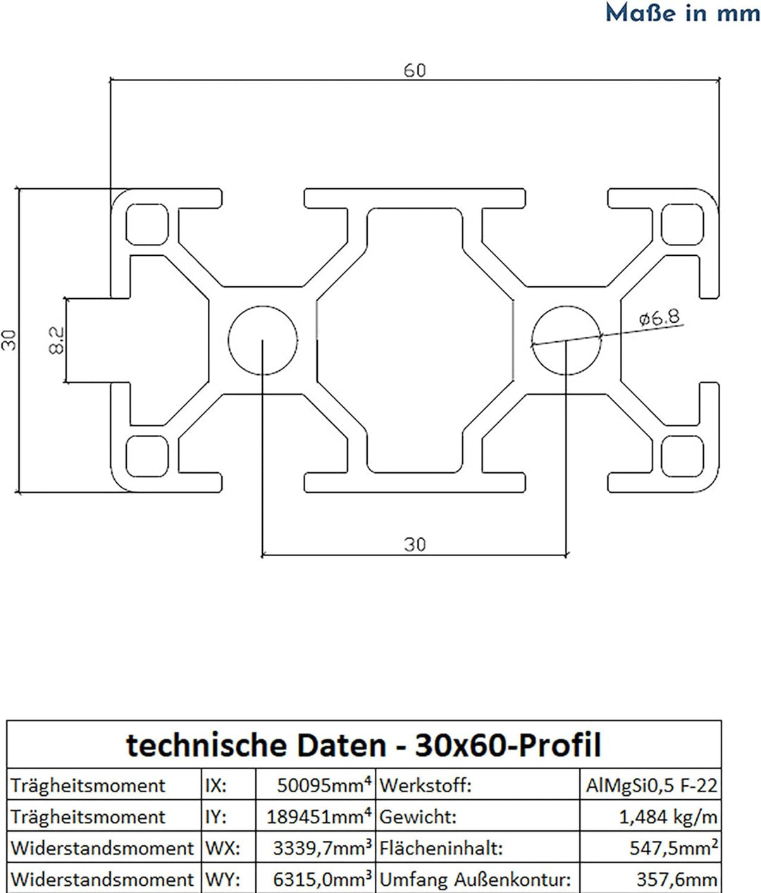 Alu Profil 30x60mm System-, Montage-, Konstruktionsprofil Nut 8
