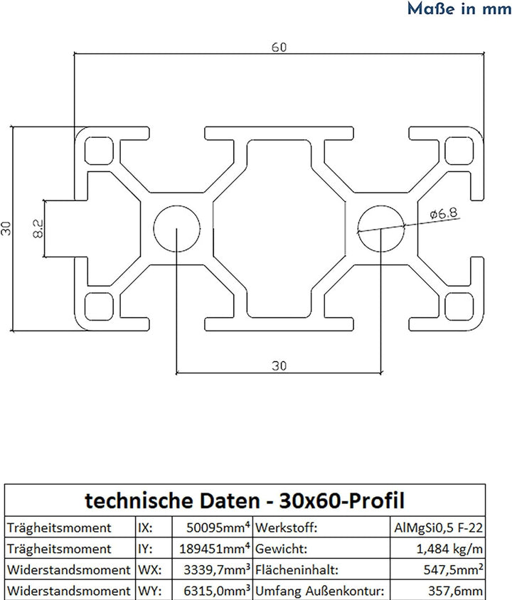 Alu Profil 30x60mm System-, Montage-, Konstruktionsprofil Nut 8