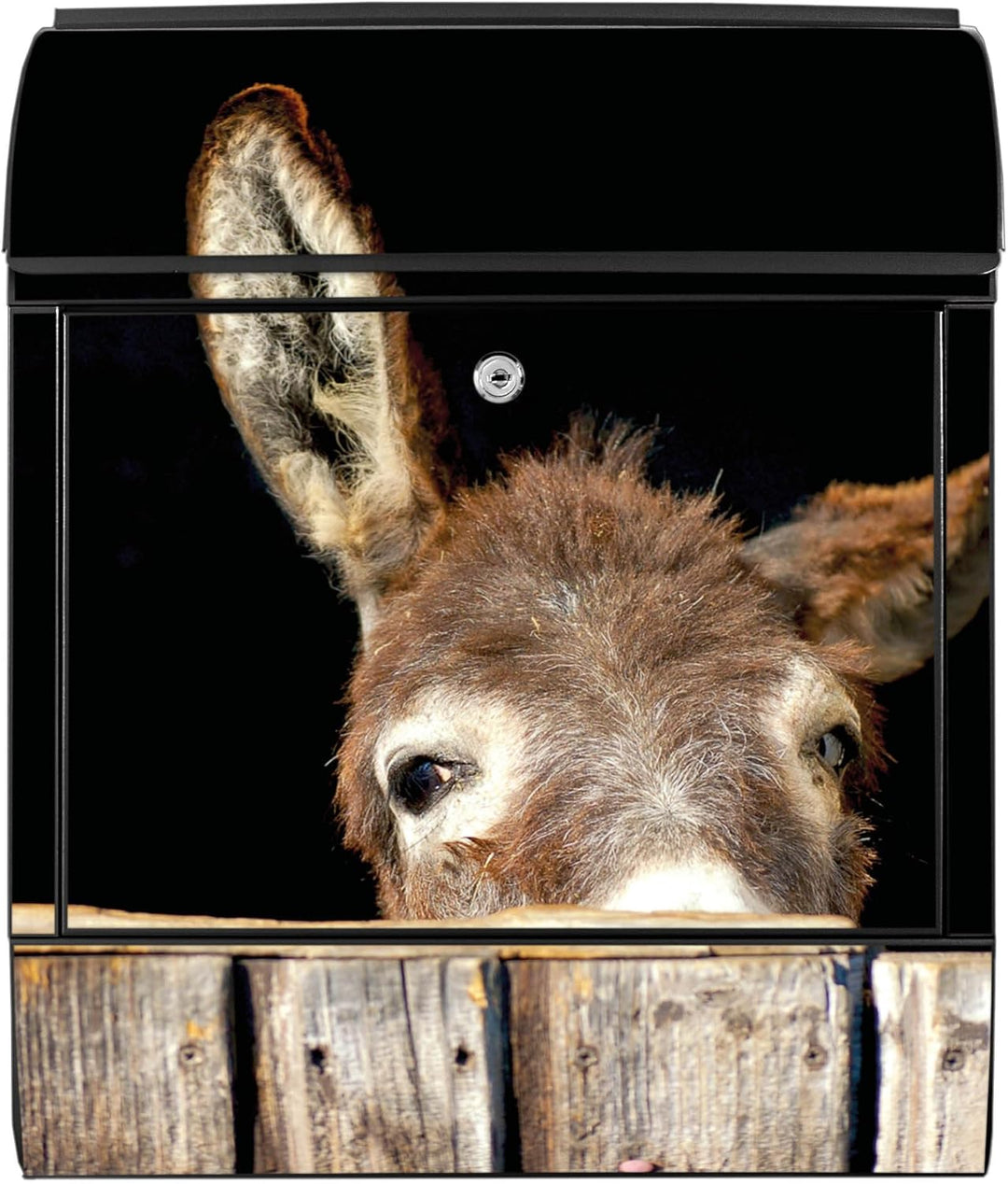 banjado® Design Briefkasten mit Esel 38,5x46,5x13cm & 2 Schlüssel - Briefkasten Stahl schwarz mit Ze