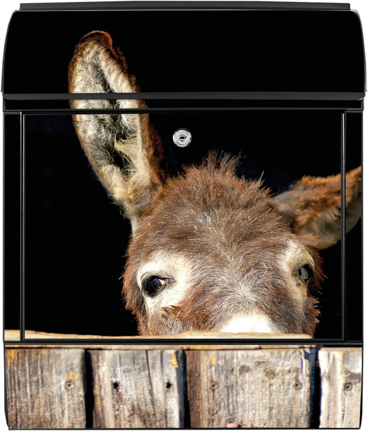 banjado® Design Briefkasten mit Esel 38,5x46,5x13cm & 2 Schlüssel - Briefkasten Stahl schwarz mit Ze