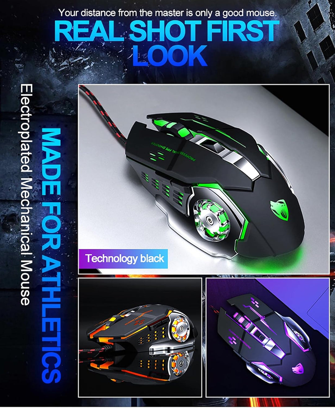 ✅ MOUSE GAMING RGB LED Programmierbare Präzises Metall verkabelt 6 Tasten ergonomisch beleuchtete La