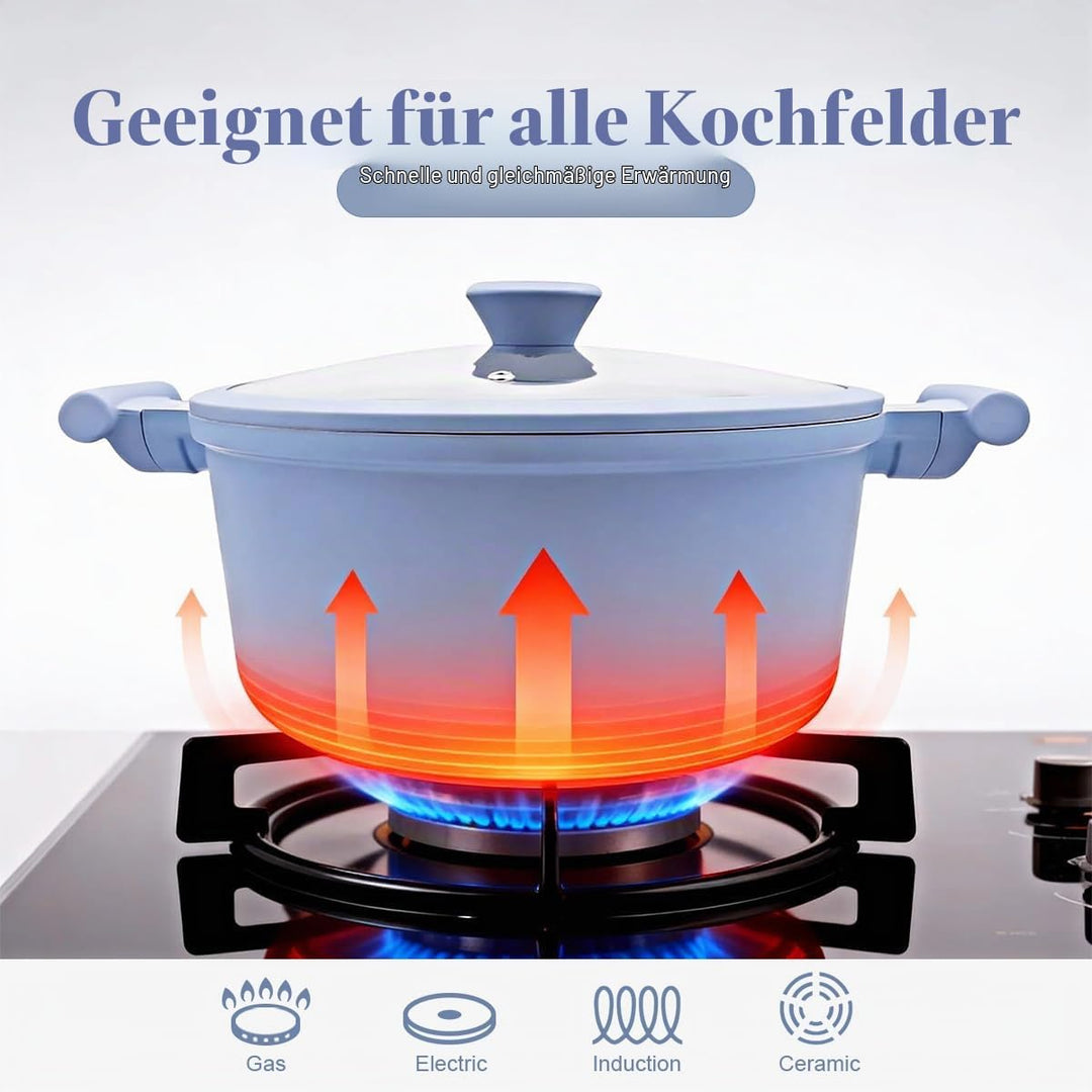 AIKENBBKK Kochtopf 24cm mit Deckel, 5L Antihaft Aluminium Schmortopf mit Keramik-Beschichtung, kühl