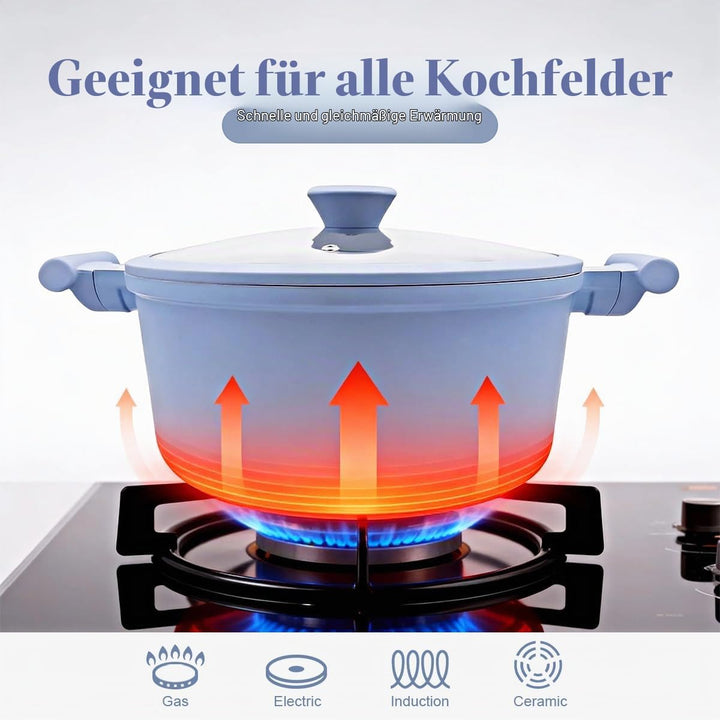AIKENBBKK Kochtopf 24cm mit Deckel, 5L Antihaft Aluminium Schmortopf mit Keramik-Beschichtung, kühl