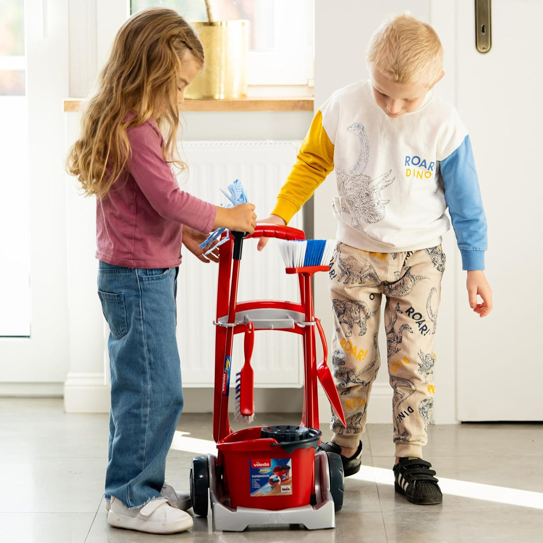 Theo Klein 6741 Vileda Besenwagen | Mit Wischmop, Eimer, Besen und vielem mehr | Vileda-Design | Mas