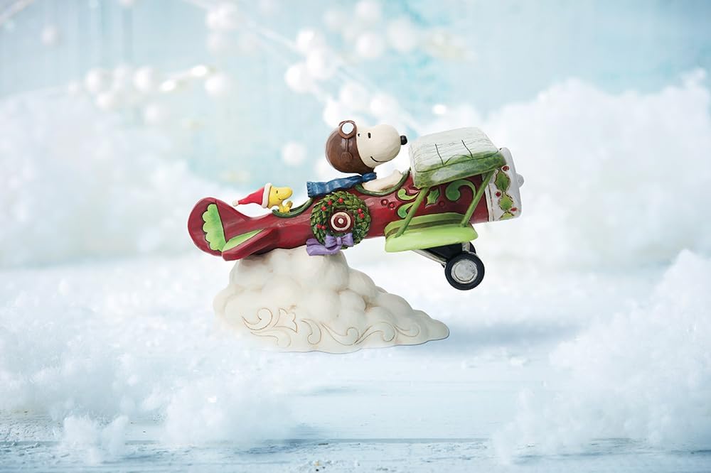 Enesco Jim Shore Peanuts Snoopy Flying Christmas Ace Flugzeug-Figur, 13 cm, mehrfarbig