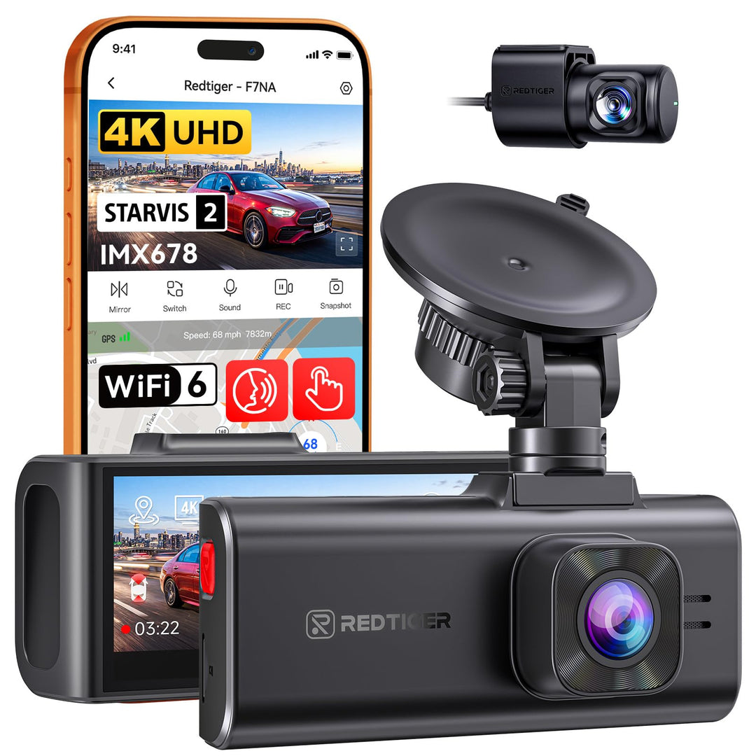 REDTIGER F7NA 4K Dashcam Vorne Hinten, STARVIS 2 IMX678 8MP Ultra HD Autokamera, 5.8GHz WLAN(20MB/s)
