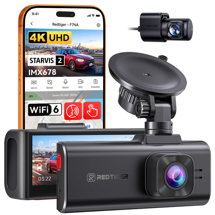 REDTIGER F7NA 4K Dashcam Vorne Hinten, STARVIS 2 IMX678 8MP Ultra HD Autokamera, 5.8GHz WLAN(20MB/s)