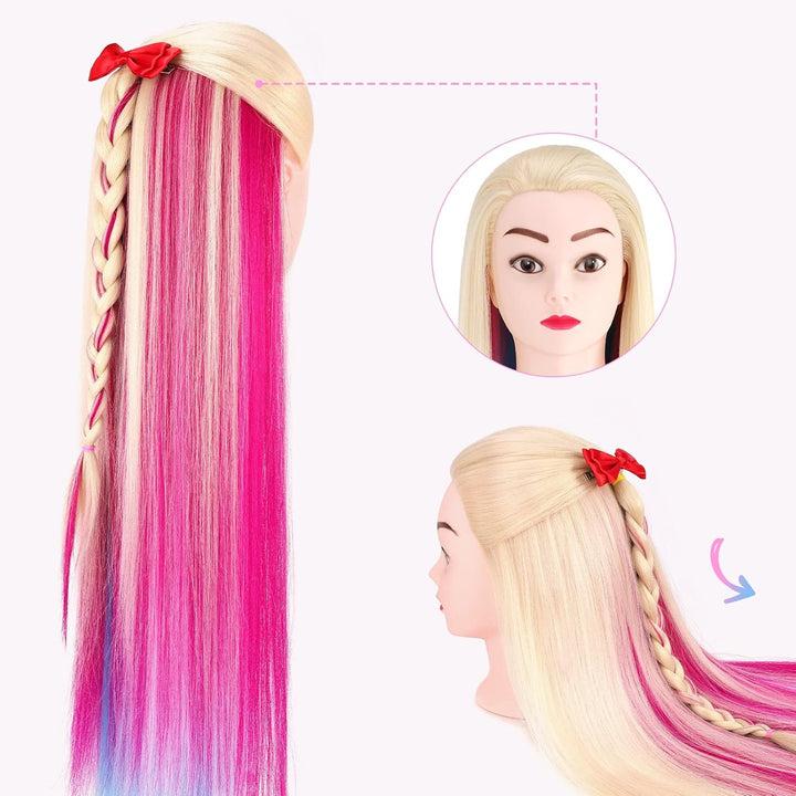 Yofuly Trainingskopf, 75 cm, Regenbogenfarben, Friseur, Mannequin, Puppe, Kunstfaser, Haarstyling-Se