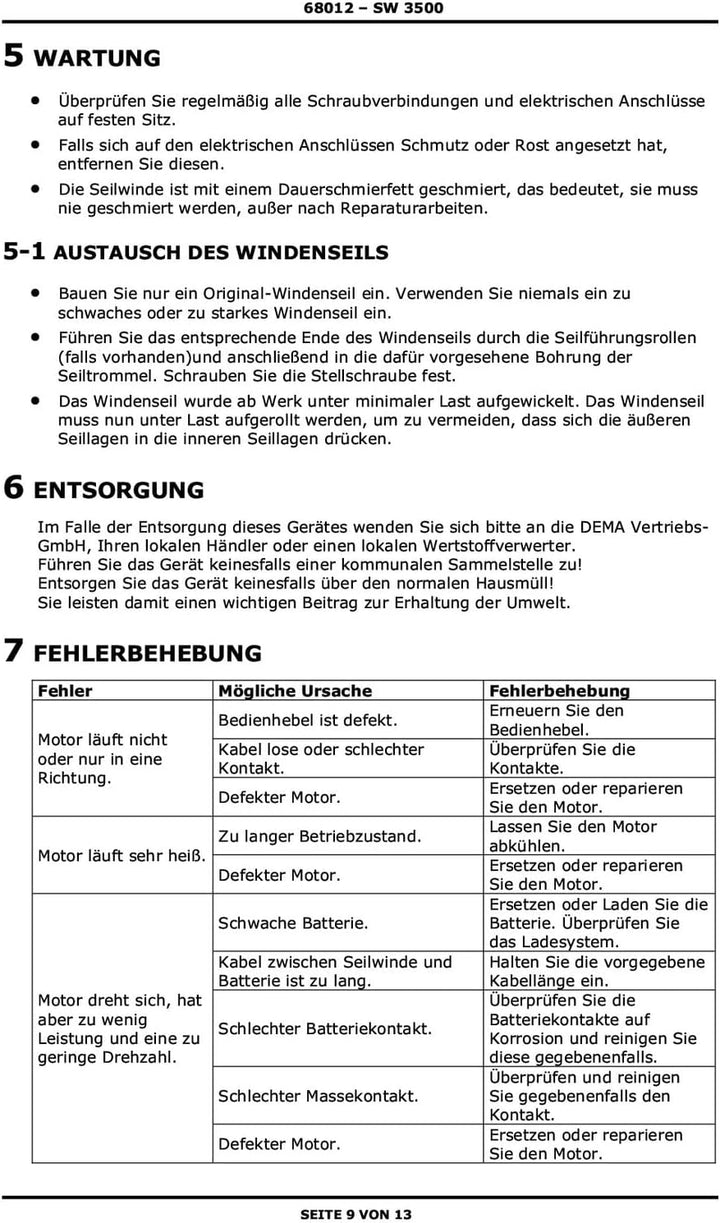 DEMA Elektrowinde elektrische Seilwinde Winde Seilzug Elektroseilzug 12V 1,6t / 3,2t