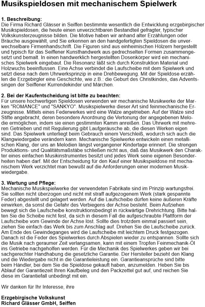 Spieluhr Richard Glässer Spieldose Pilz, 18er Sielwerk Kleine Welt, 08537