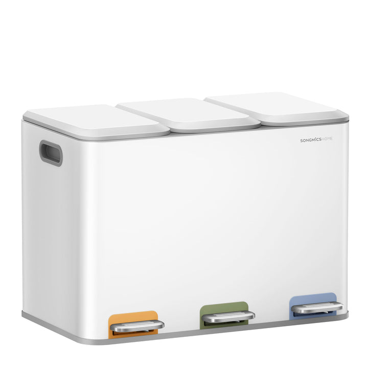 SONGMICS HOME Mülleimer Küche, 3 x 15 L Fächer, Abfalleimer mit farbcodierbaren Pedalen, Mülltrennsy