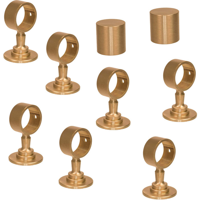 2 Endkappen und 7 Seilträger "Messing matt" für 30mm Handlaufseil 2 Endkappen & 7 Seilträger, 2 Endk