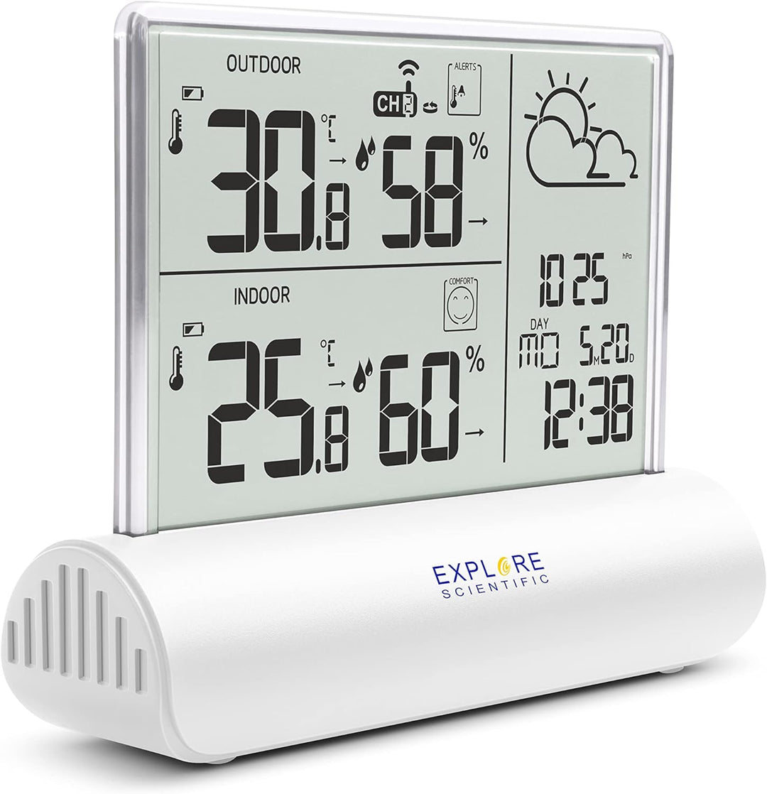 Explore Scientific WSH4501 Wetterstation mit Klarglas-Display, Luftdruck, Temperatur und Luftfeuchti