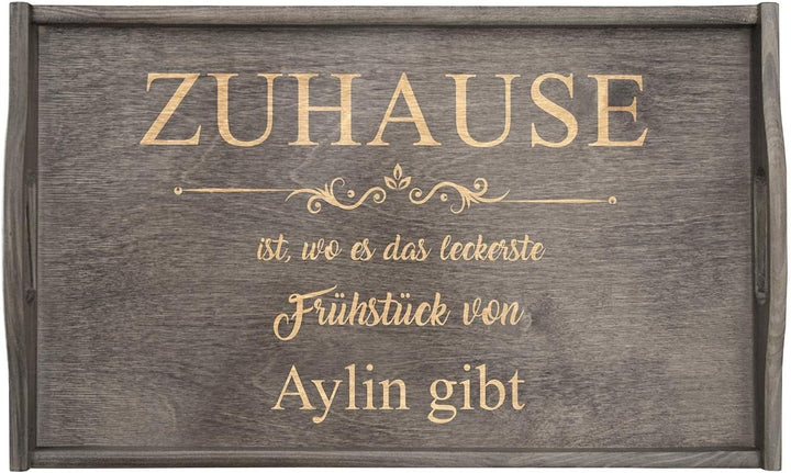 Maverton Betttablett mit Gravur - personalisiert - Sofatisch mit Griffen - klappbar - erhöhter Rand