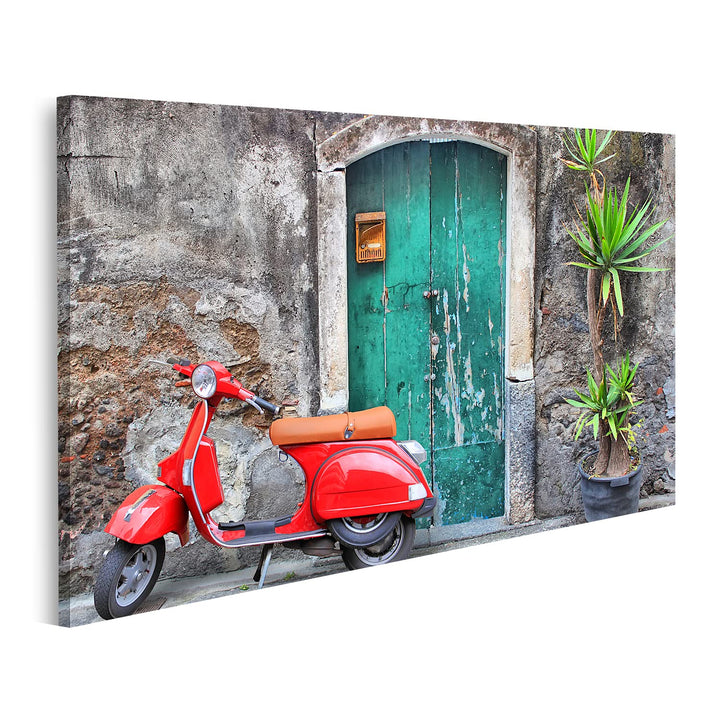 islandburner Bild auf Leinwand Rote Vespa Vor Alter Tür In Italien Bilder Wandbilder Poster Leinwand