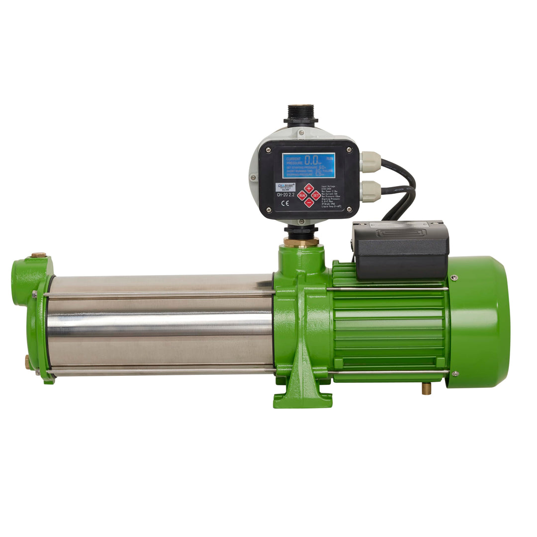 Kreiselpumpe 1,5 Kw Edelstahl 8400 L/h, 8,5 Bar mit einstellb. elektr. Druckschalter Gartenpumpe