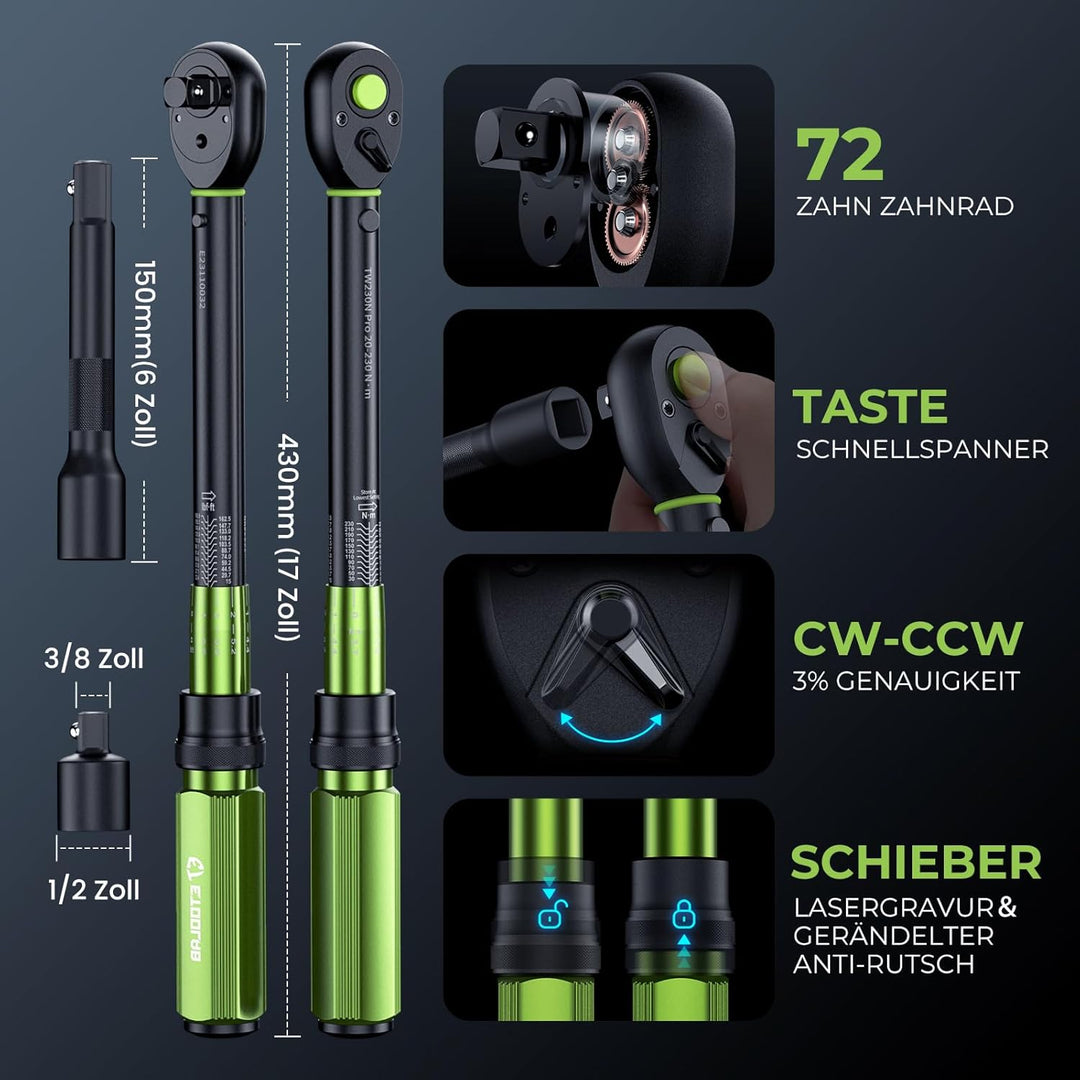 ETOOLAB 1/2 Zoll Drehmomentschlüssel Auto, 20-230Nm/10-170lbf-ft, ±3% Fehlergenauigkeit, 72 Zähne Um