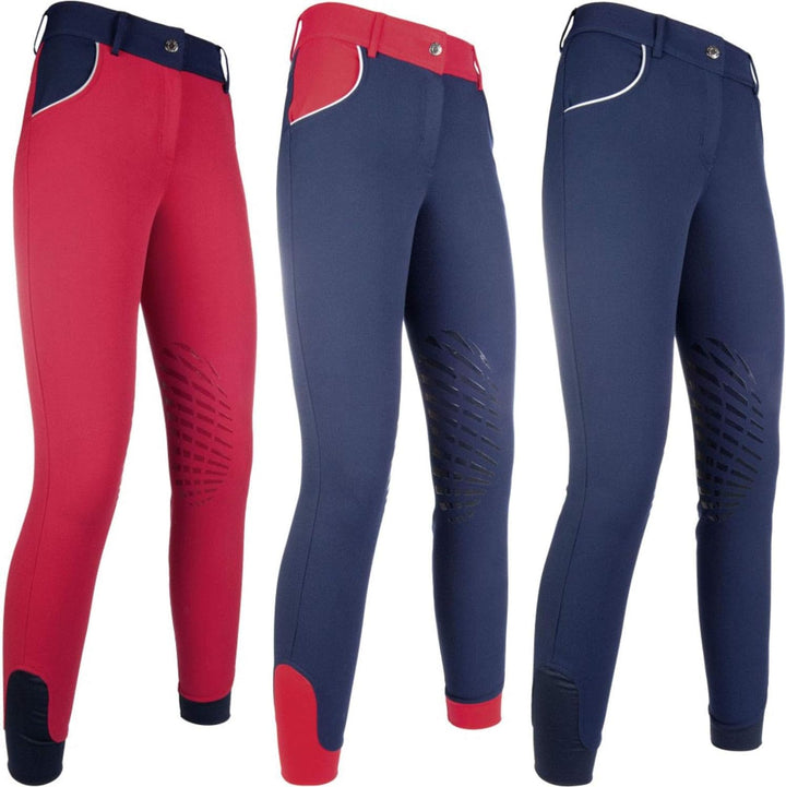 HKM 10731 Reithose Hickstead Zoe, Damen Damenreithose, Silikonkniebesatz, 34-46 Dunkelblau/Weinrot 4