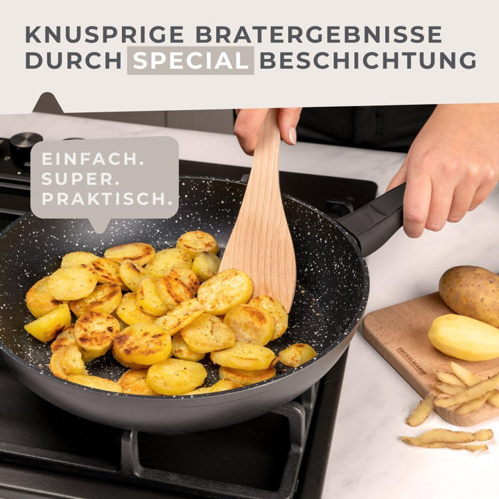 Fackelmann Bratpfanne Marble 28 cm, Antihaft-Pfanne aus 90% recyceltem Aluminium mit ergonomischem K