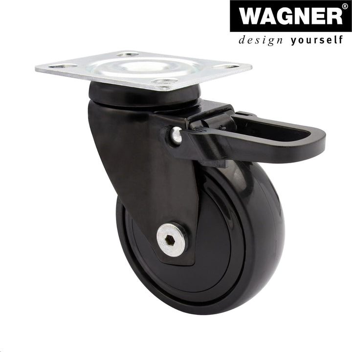 WAGNER Design - 3C - Lenkrollen / Apparaterollen / Möbelrollen 2tlg. Set - schwarz, 1 Rolle ohne u.